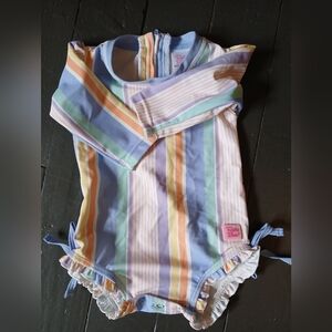 Ruffle Butts Pastel Multi-Stripe Long-Sleeve One-Piece Bodysuit